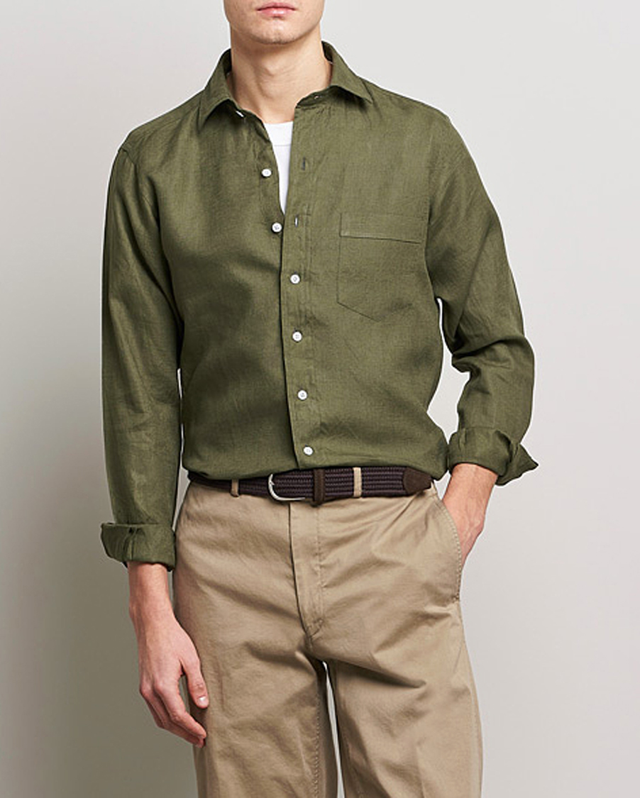 Uomini | Camicie | Drake's | Linen Summer Shirt Green