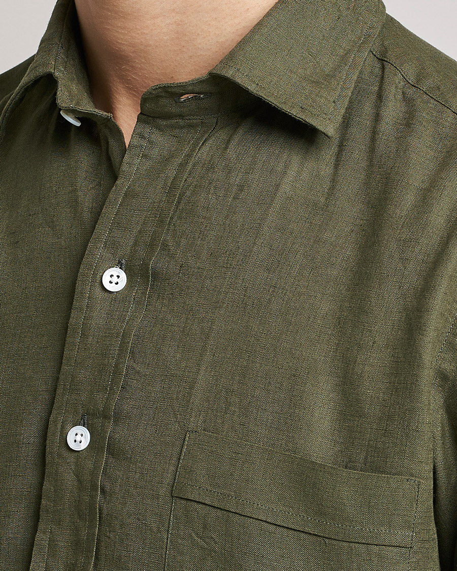 Uomini | Camicie | Drake's | Linen Summer Shirt Green