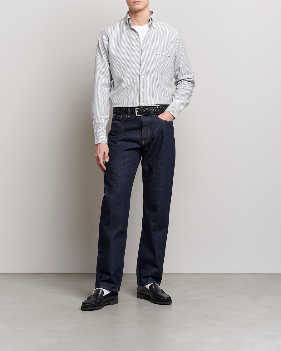 Uomini | Camicie | Drake's | Striped Button Down Oxford Shirt Black
