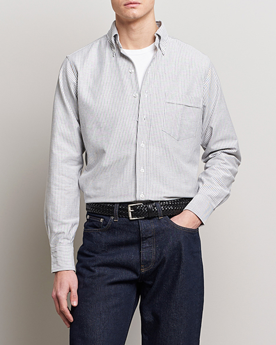 Uomini | Camicie | Drake's | Striped Button Down Oxford Shirt Black