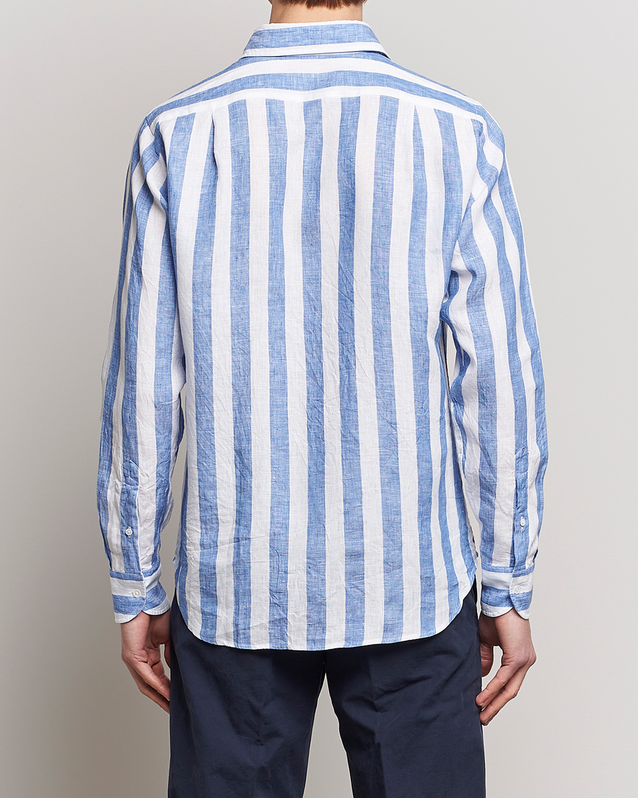 Uomini | Camicie | Drake's | Broad Stripe Linen Spread Collar Shirt Blue
