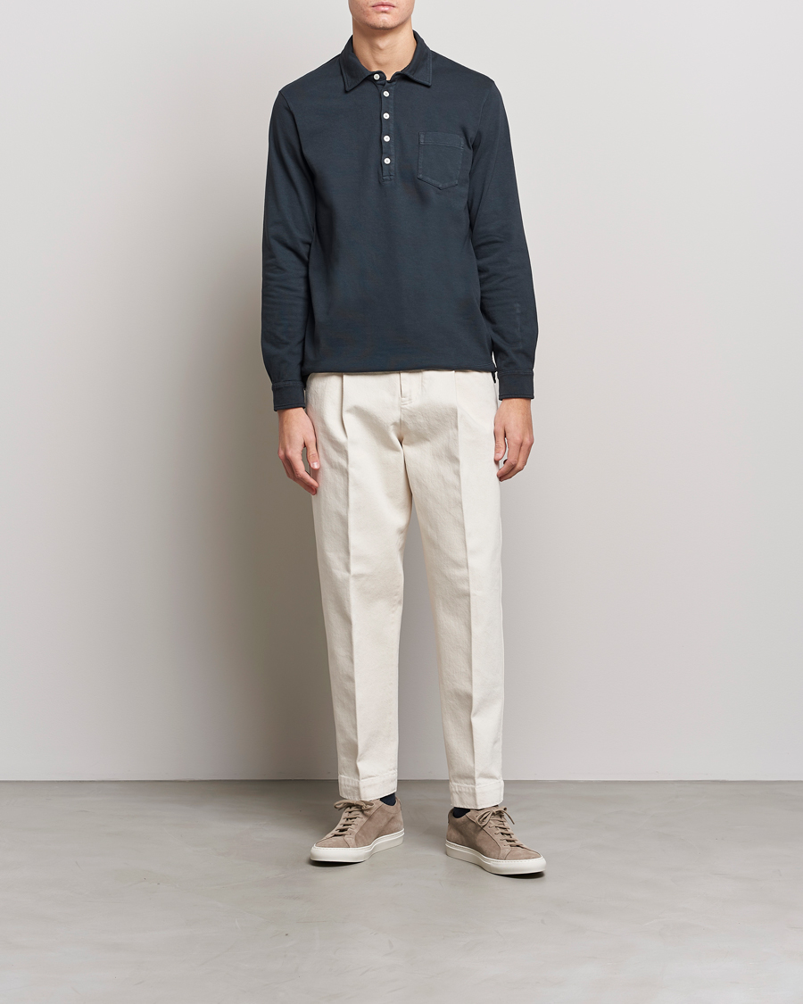 Uomini | Maglieria | Massimo Alba | Ischia Long Sleeve Cotton Polo Washed Black