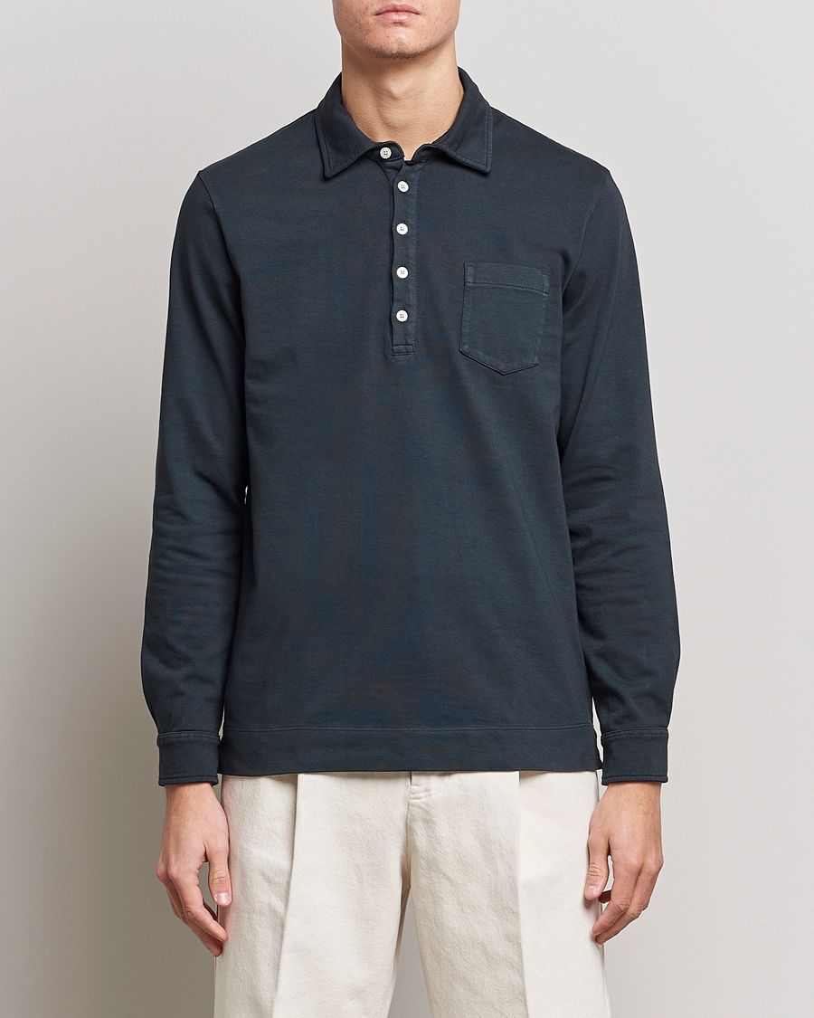 Uomini | Maglieria | Massimo Alba | Ischia Long Sleeve Cotton Polo Washed Black