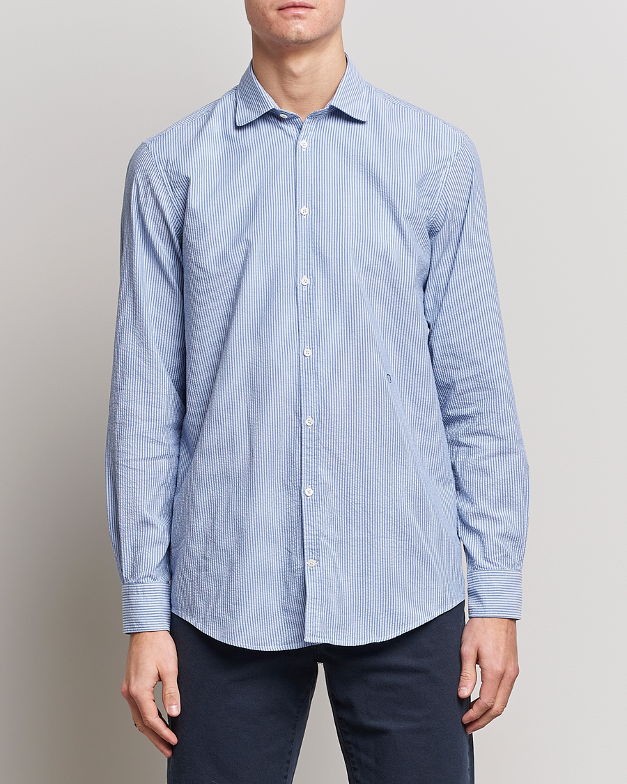 Uomini | Camicie | Massimo Alba | Canary Striped Seersucker Shirt Blue