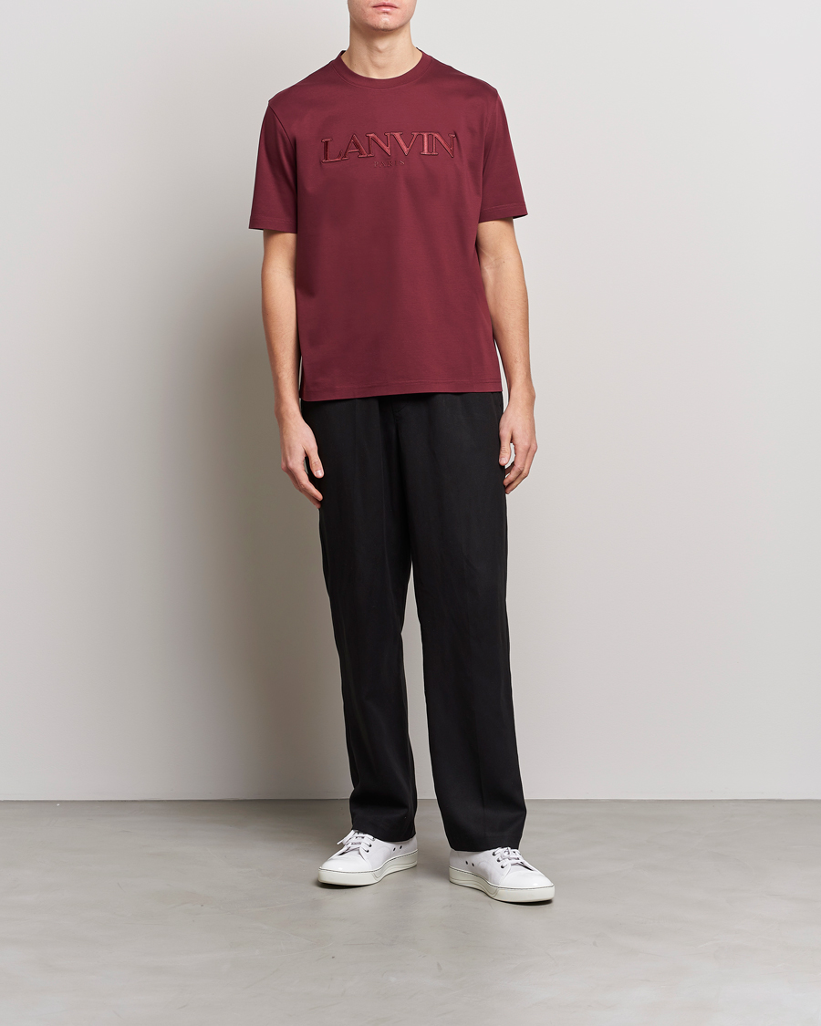 Uomini | T-shirt | Lanvin | Embroidered Tonal Logo T-Shirt Burgundy