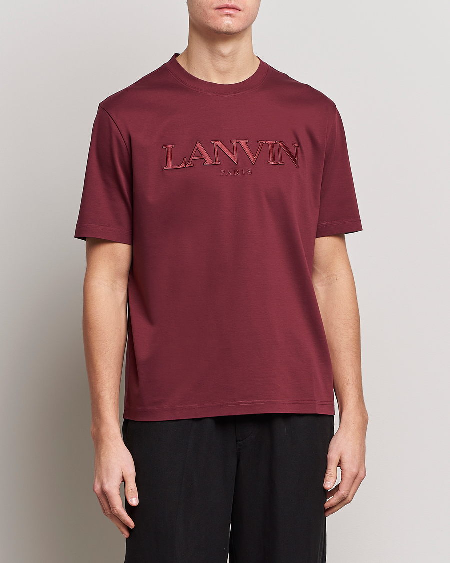 Uomini | T-shirt | Lanvin | Embroidered Tonal Logo T-Shirt Burgundy