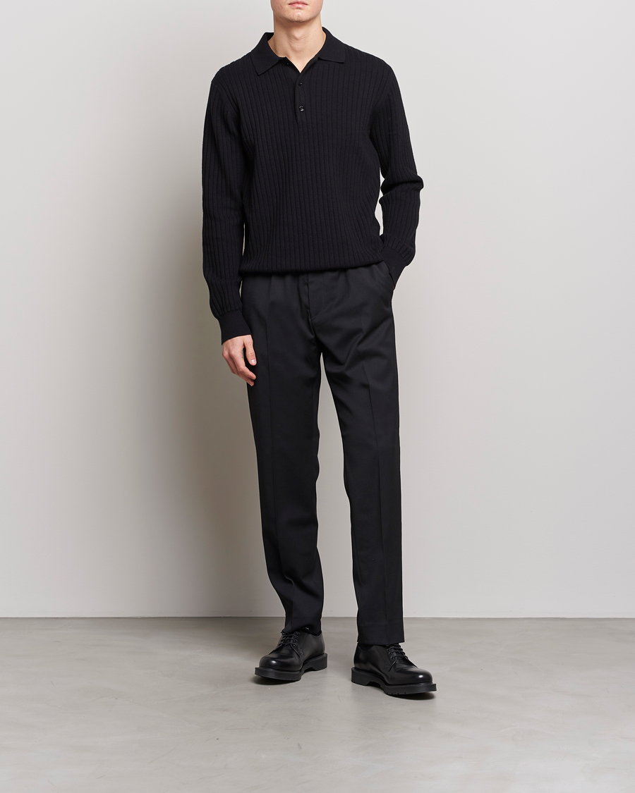 Uomini | Maglieria | Filippa K | Knitted Polo Shirt Black