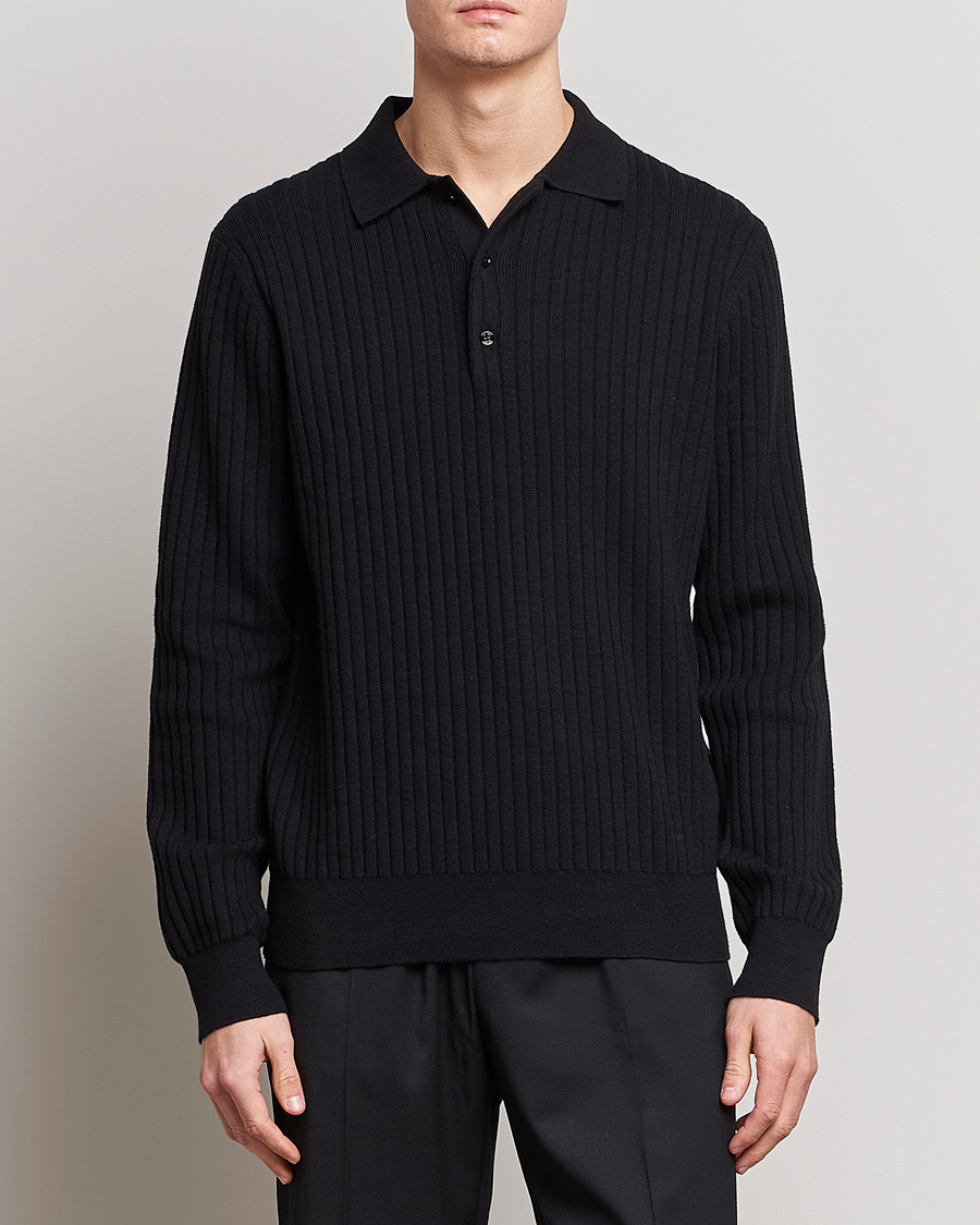 Uomini | Maglieria | Filippa K | Knitted Polo Shirt Black