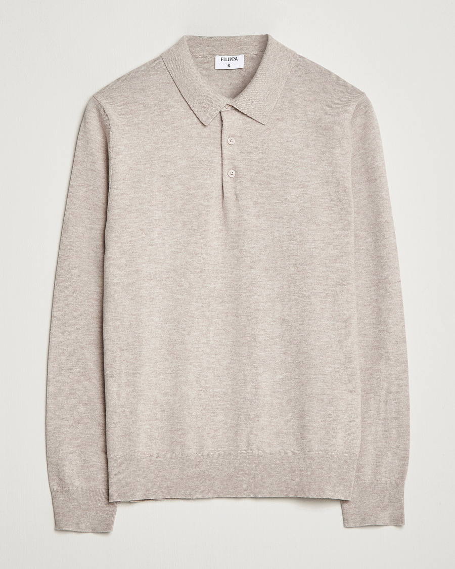 Uomini | Maglieria | Filippa K | Knitted Polo Shirt Beige Melange