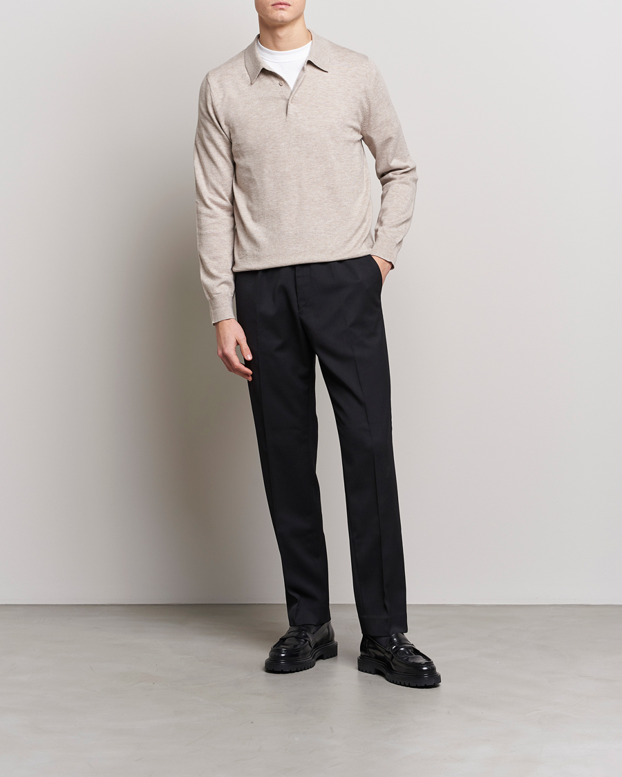 Uomini | Maglieria | Filippa K | Knitted Polo Shirt Beige Melange