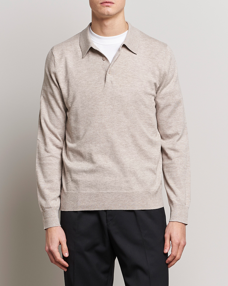 Uomini | Maglieria | Filippa K | Knitted Polo Shirt Beige Melange