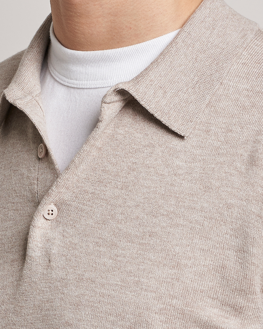 Uomini | Maglieria | Filippa K | Knitted Polo Shirt Beige Melange