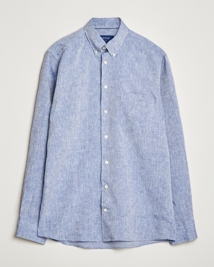 Uomini | Camicie | Eton | Slim Fit Linen Shirt Mid Blue