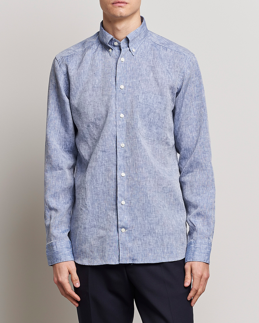 Uomini | Camicie | Eton | Slim Fit Linen Shirt Mid Blue