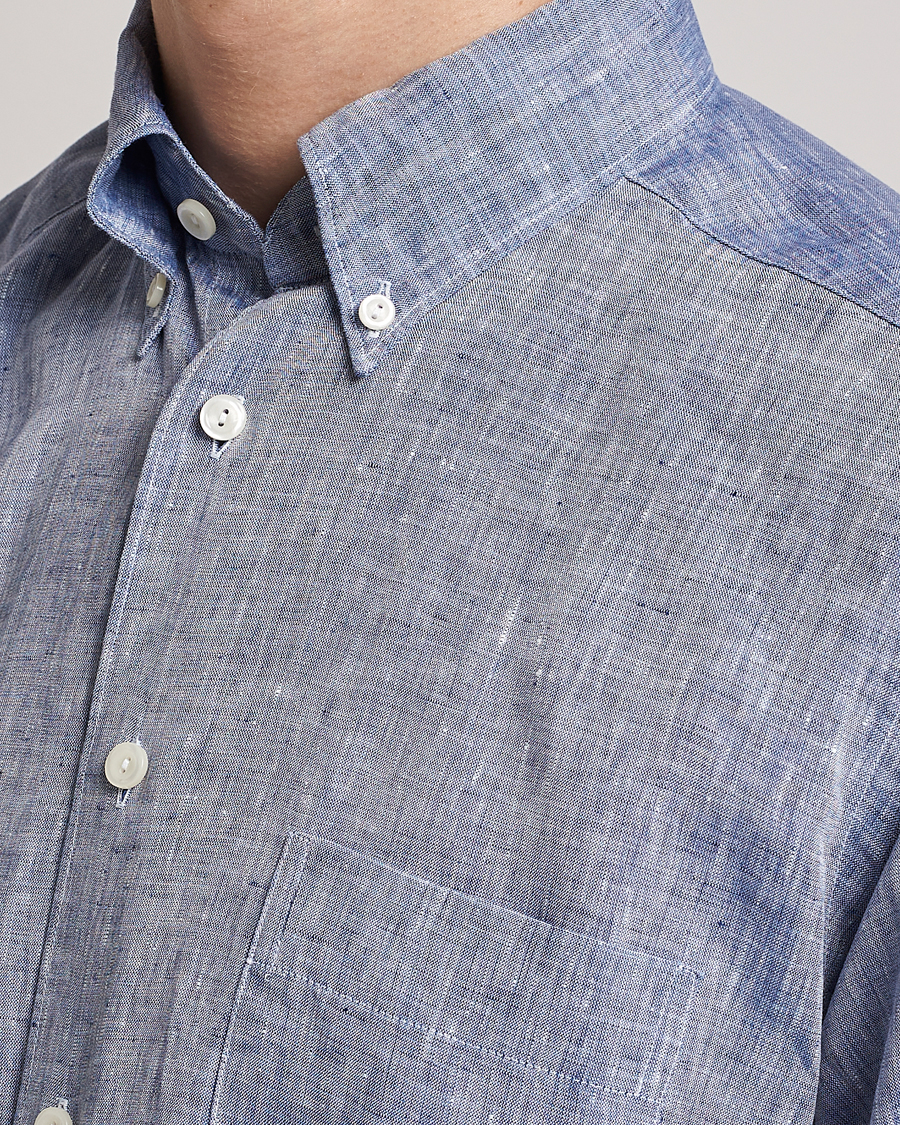 Uomini | Camicie | Eton | Slim Fit Linen Shirt Mid Blue