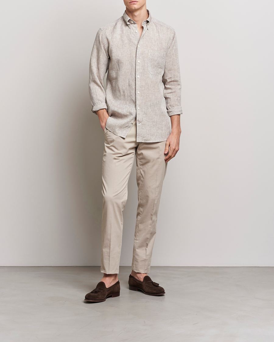 Uomini | Camicie | Eton | Slim Fit Linen Shirt Brown