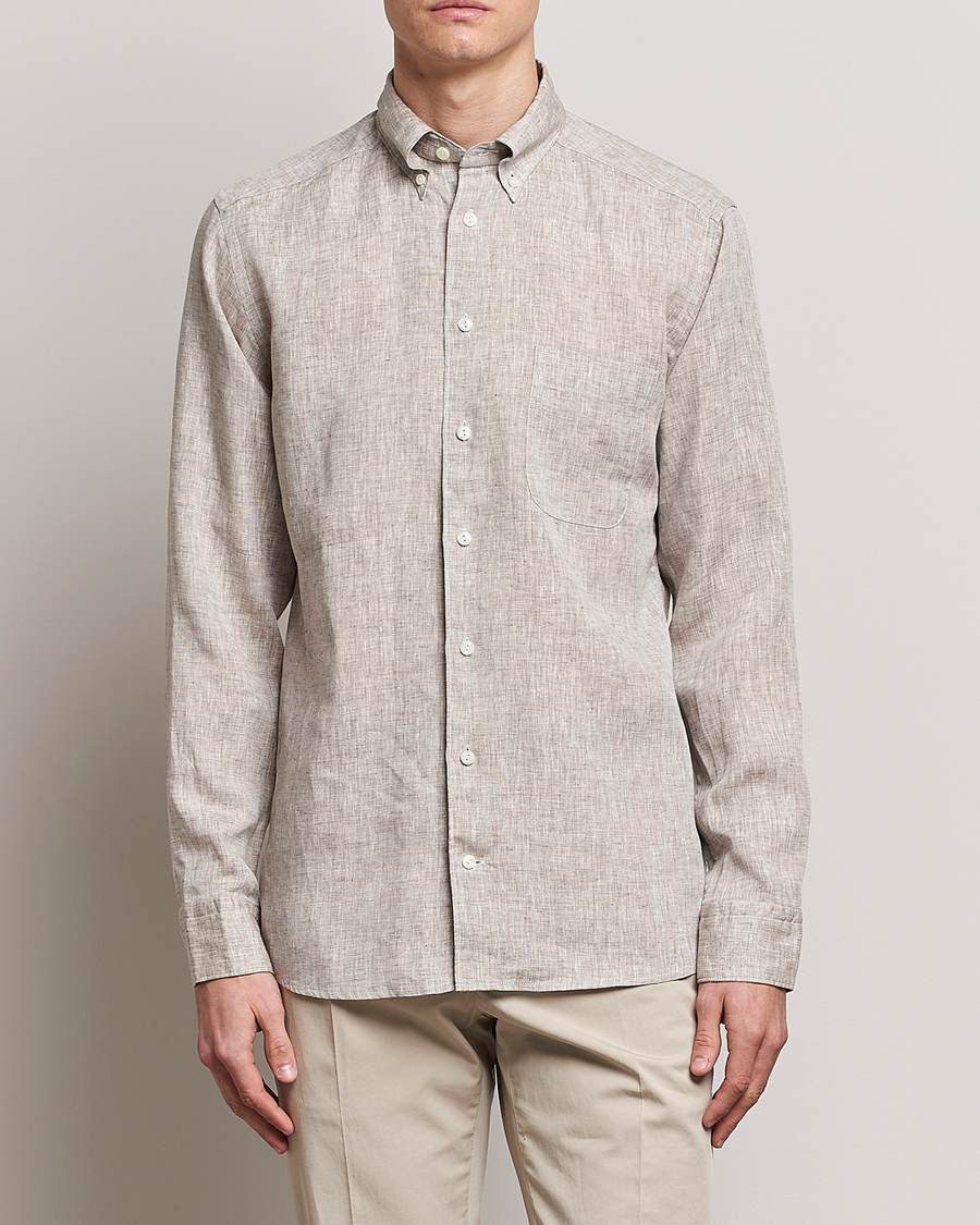 Uomini | Camicie | Eton | Slim Fit Linen Shirt Brown
