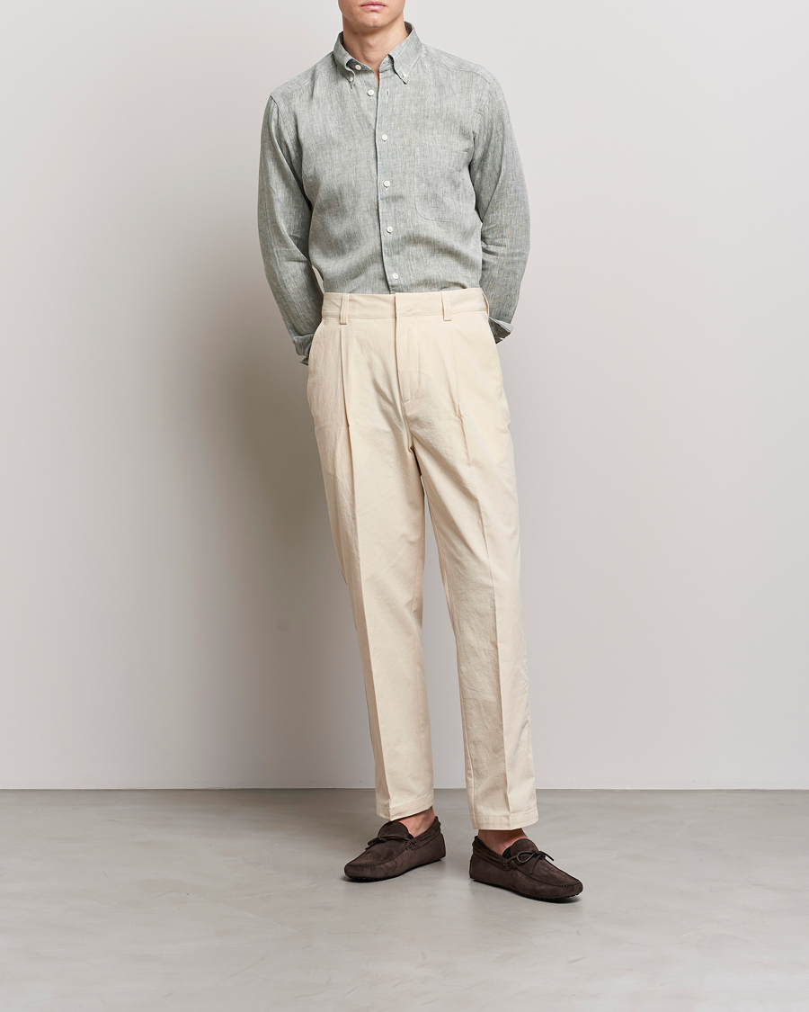 Uomini | Camicie | Eton | Slim Fit Linen Shirt Green