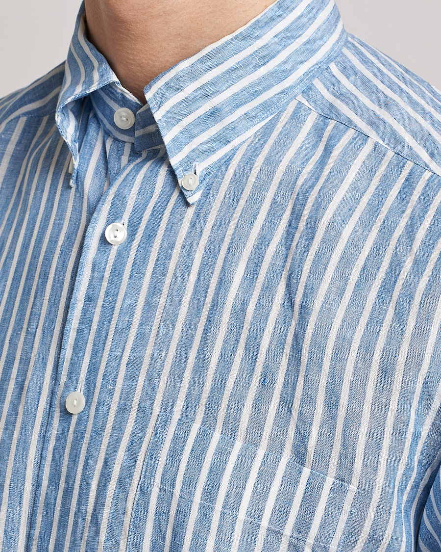 Uomini | Camicie | Eton | Slim Fit Striped Linen Shirt Mid Blue