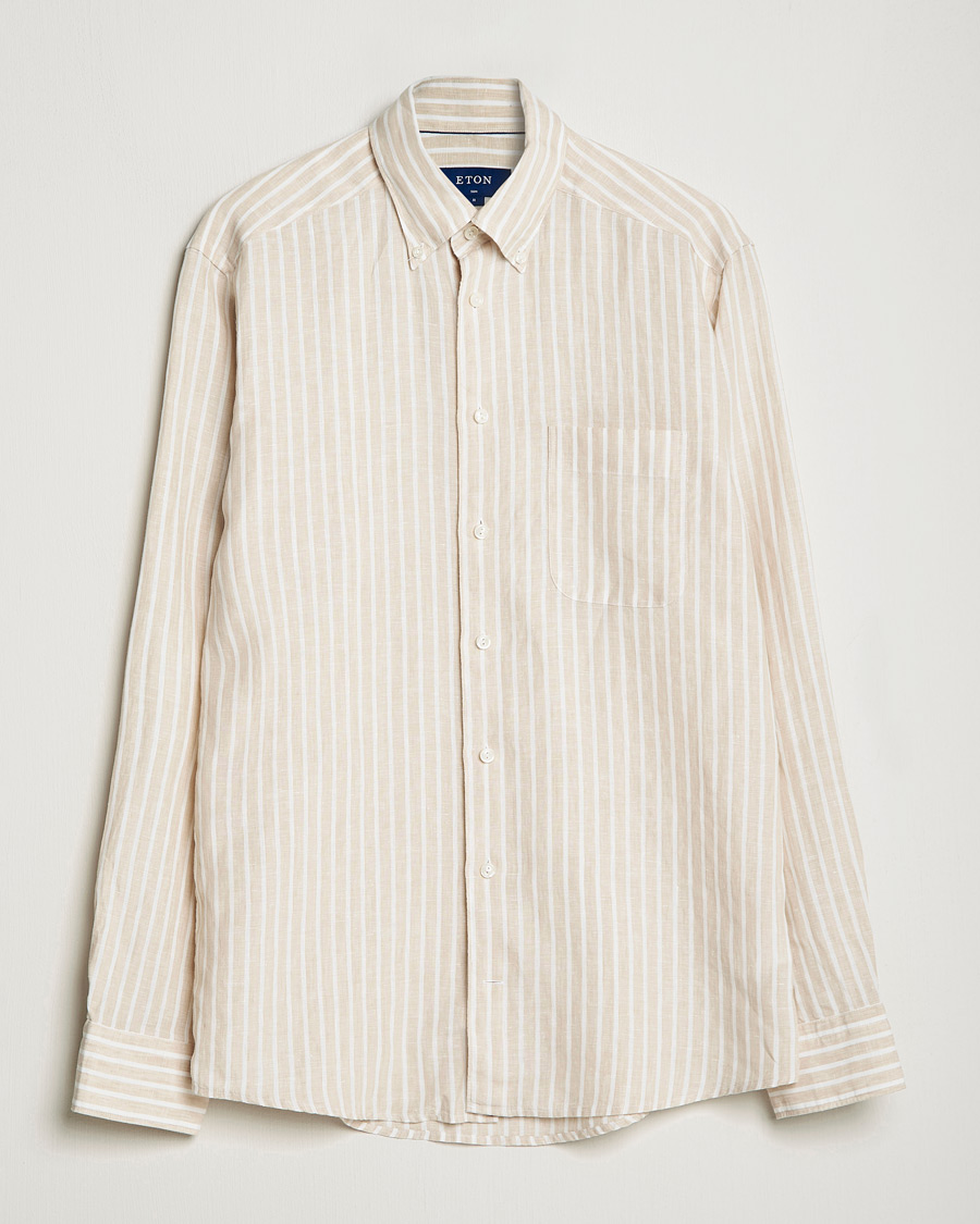 Uomini | Camicie | Eton | Slim Fit Striped Linen Shirt Brown