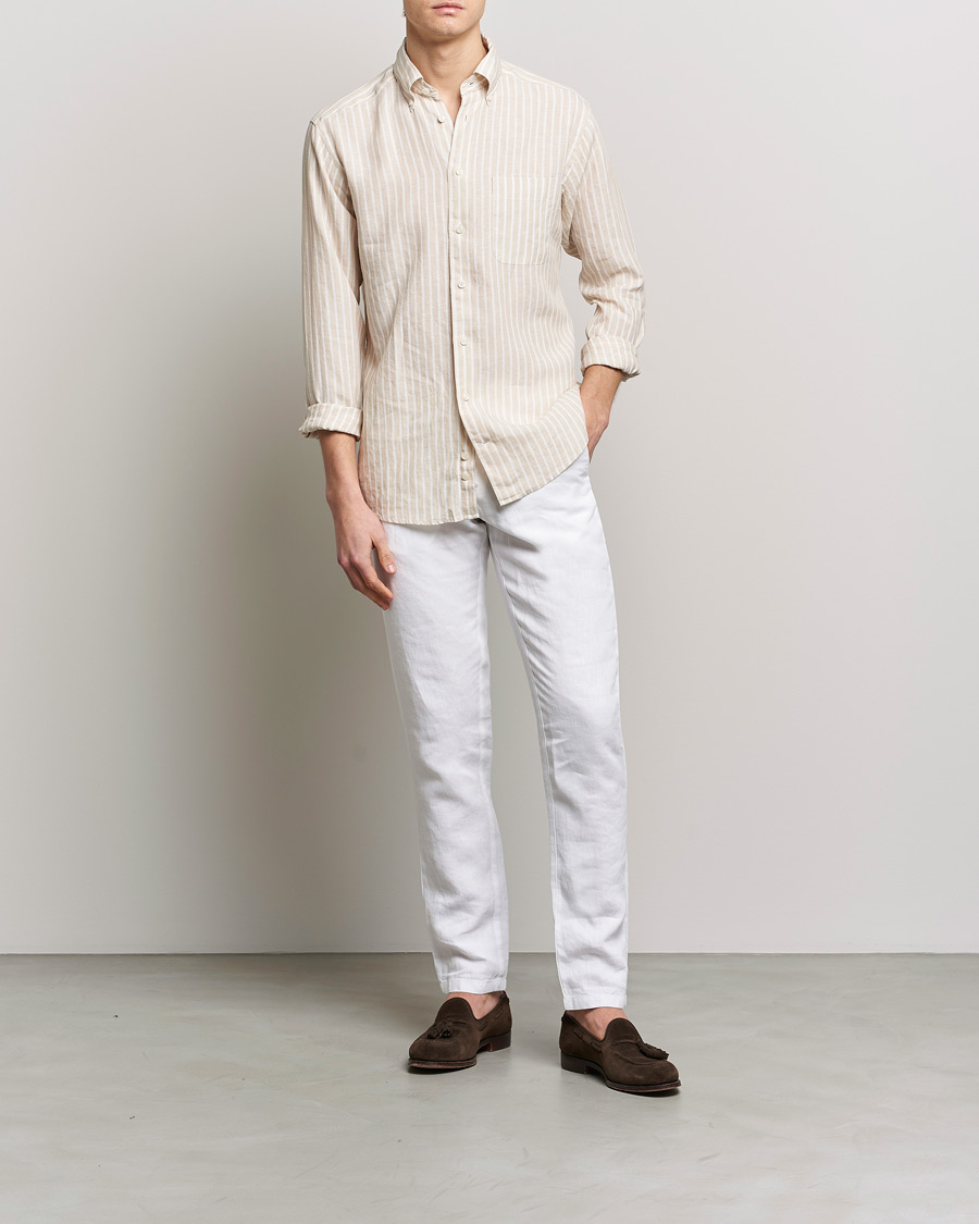 Uomini | Camicie | Eton | Slim Fit Striped Linen Shirt Brown