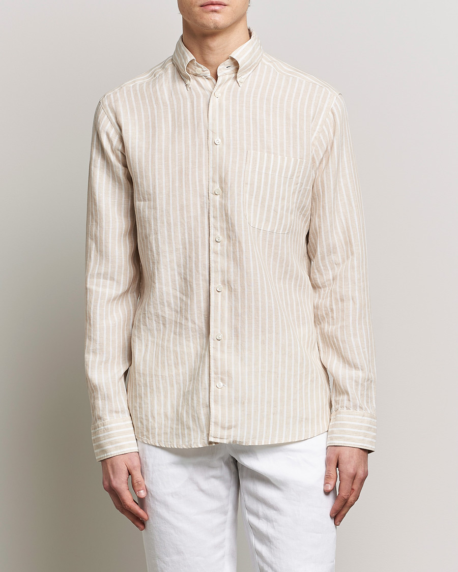 Uomini | Camicie | Eton | Slim Fit Striped Linen Shirt Brown