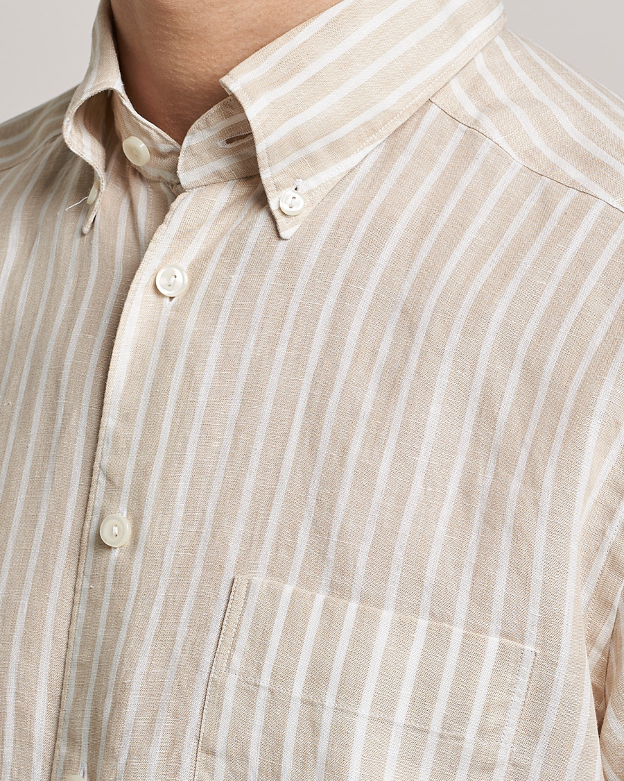 Uomini | Camicie | Eton | Slim Fit Striped Linen Shirt Brown