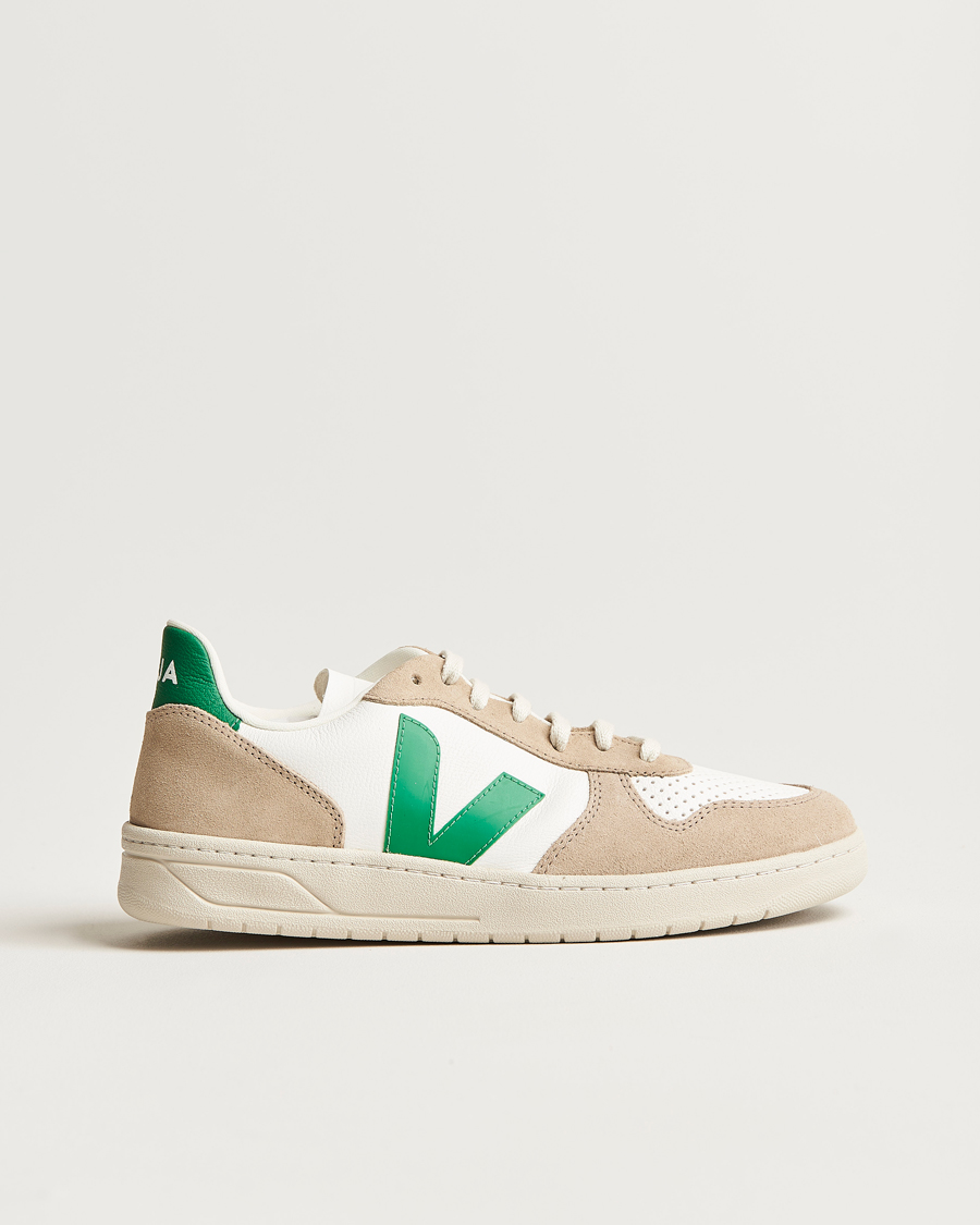 Uomini | Veja V-10 Chromefree Leather Extra White/Emeraude Green | Veja | V-10 Chromefree Leather Extra White/Emeraude Green