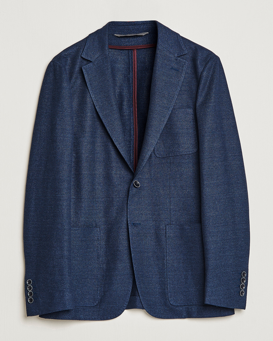 Uomini | Blazers | Canali | Linen/Cotton Jersey Blazer Dark Blue