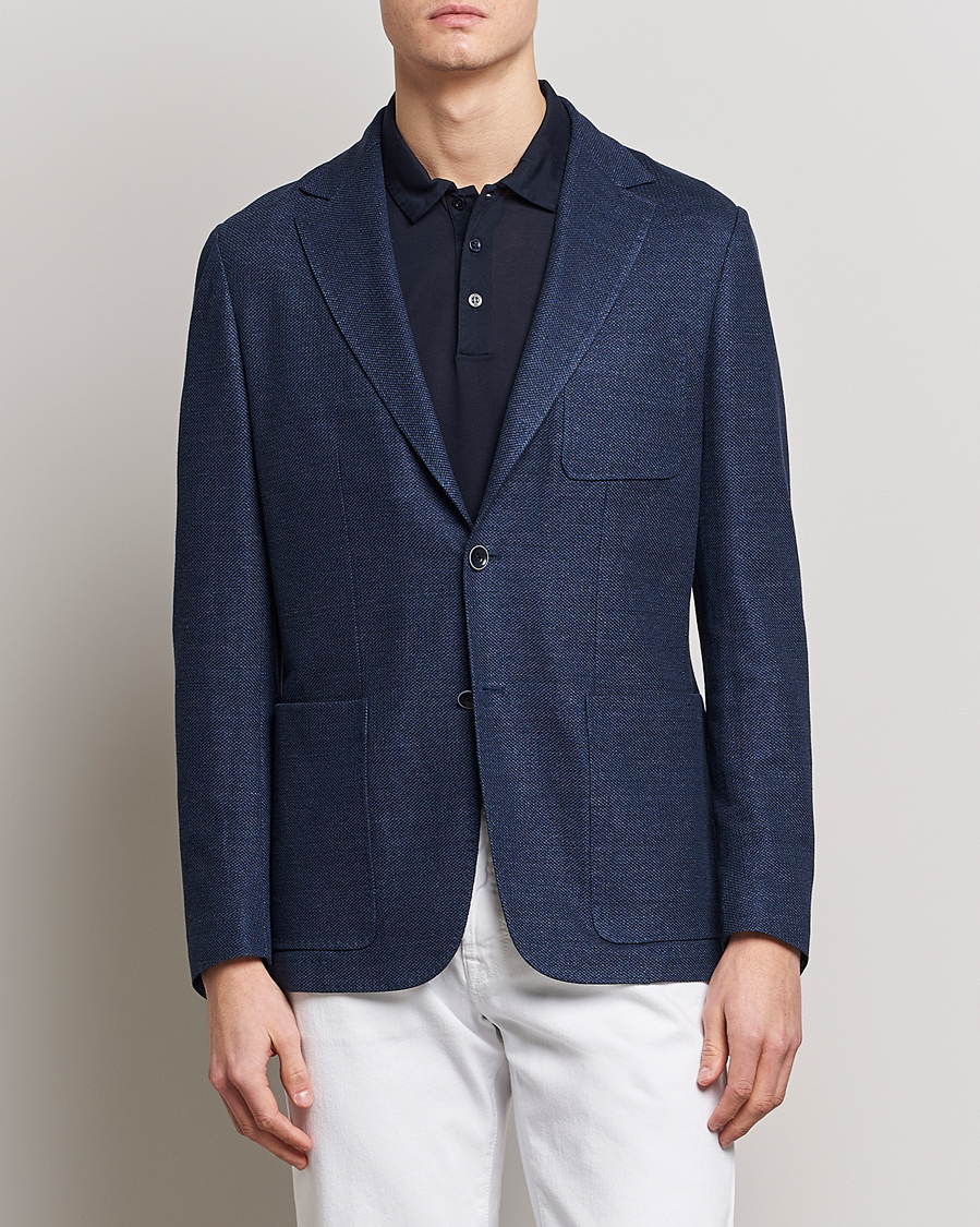 Uomini | Blazers | Canali | Linen/Cotton Jersey Blazer Dark Blue