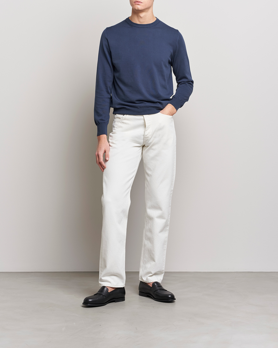 Uomini | Maglieria | Canali | Cotton Crew Neck Pullover Steel Blue