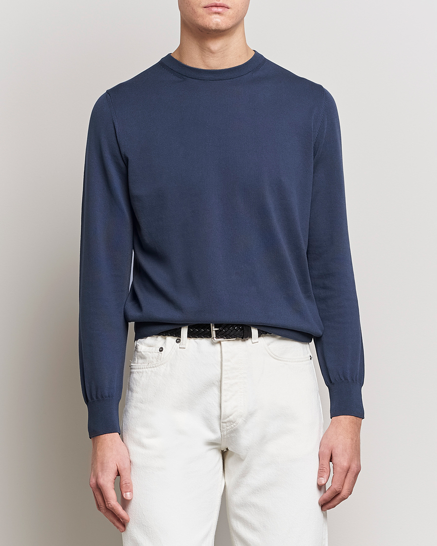 Uomini | Maglieria | Canali | Cotton Crew Neck Pullover Steel Blue