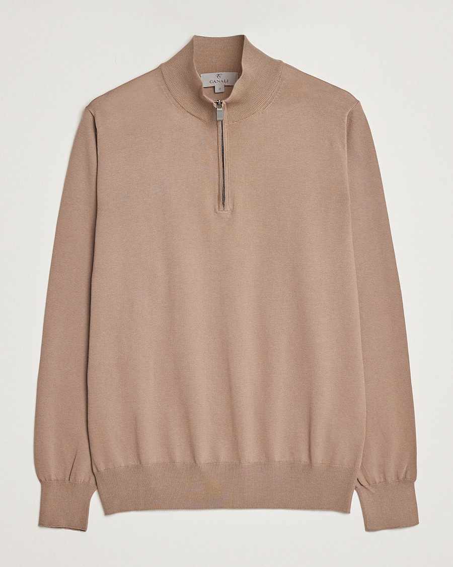 Uomini | Maglieria | Canali | Cotton Half Zip Sweater Brown