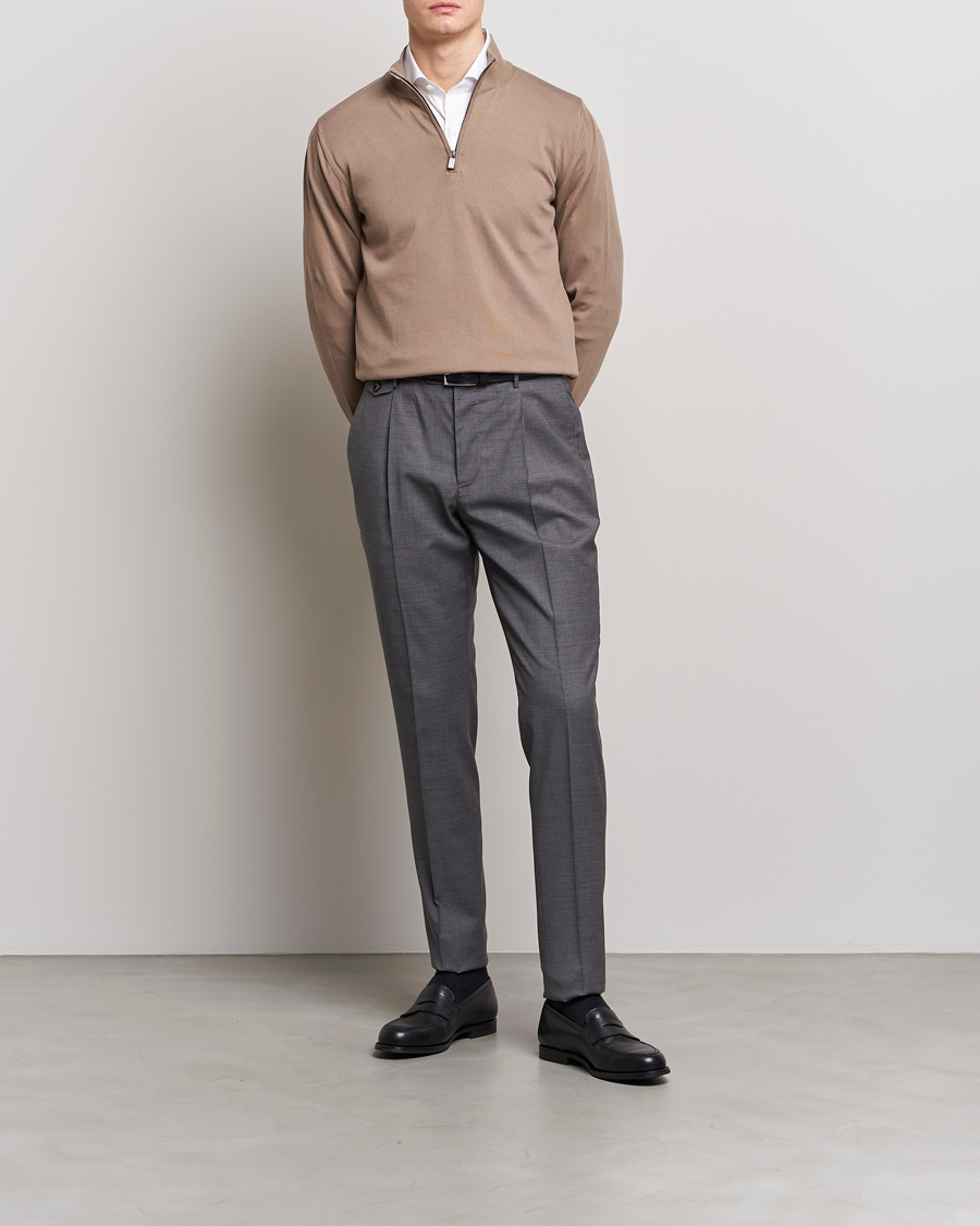 Uomini | Maglieria | Canali | Cotton Half Zip Sweater Brown
