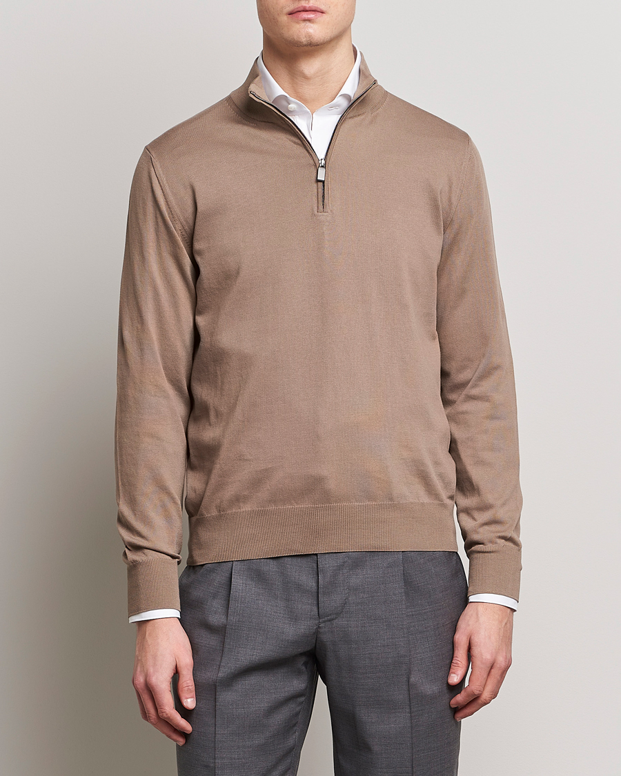 Uomini | Maglieria | Canali | Cotton Half Zip Sweater Brown