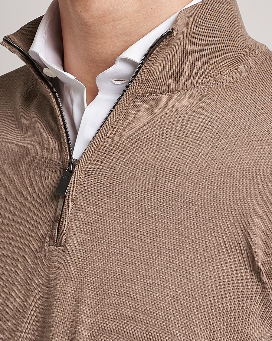 Uomini | Maglieria | Canali | Cotton Half Zip Sweater Brown