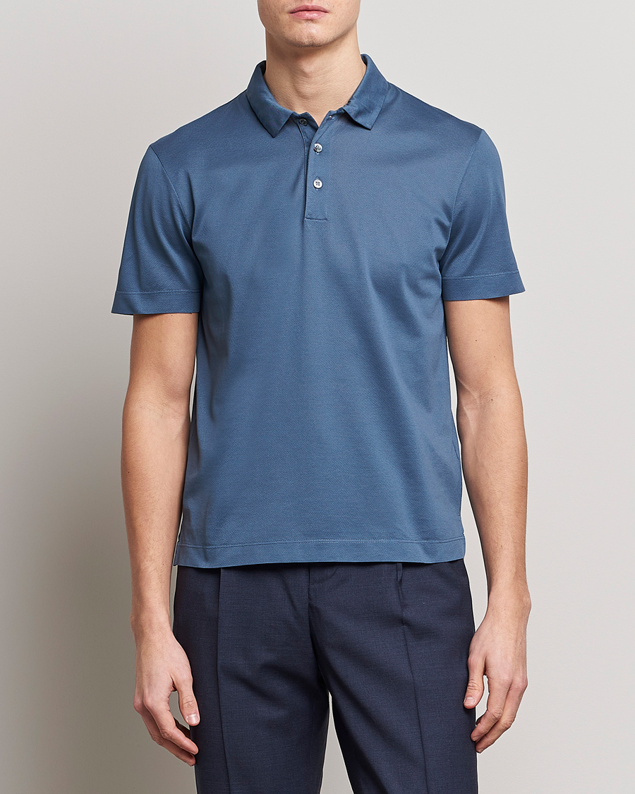 Uomini | Polo | Canali | Short Sleeve Polo Pique Steel Blue