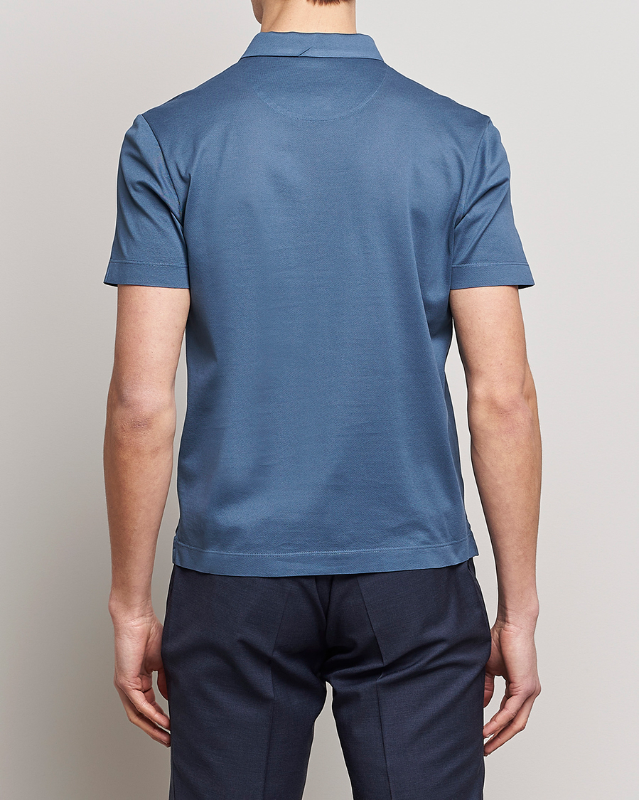 Uomini | Polo | Canali | Short Sleeve Polo Pique Steel Blue