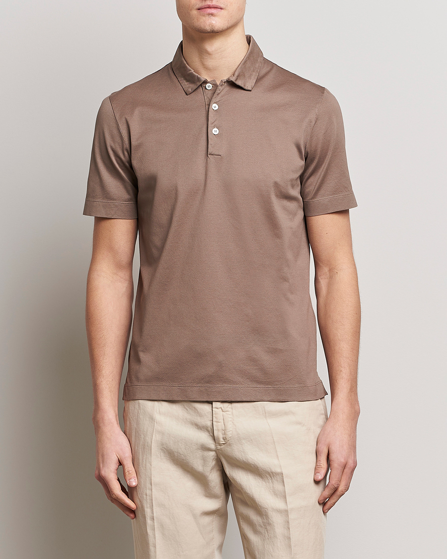 Uomini | Polo | Canali | Short Sleeve Polo Pique Taupe