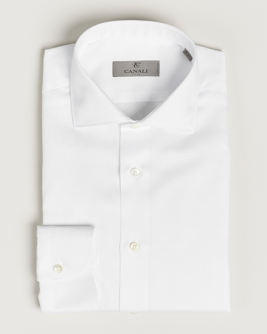 Uomini | Camicie | Canali | Slim Fit Linen Shirt White