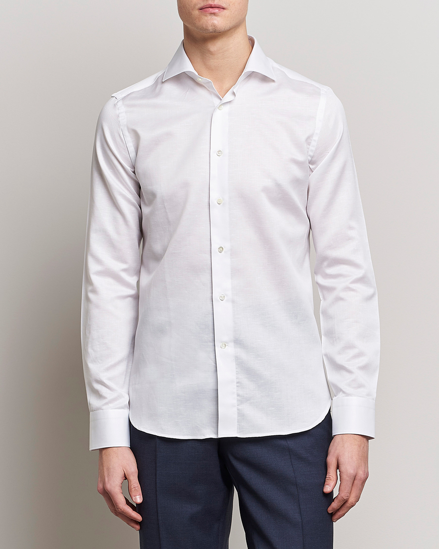 Uomini | Camicie | Canali | Slim Fit Linen Shirt White