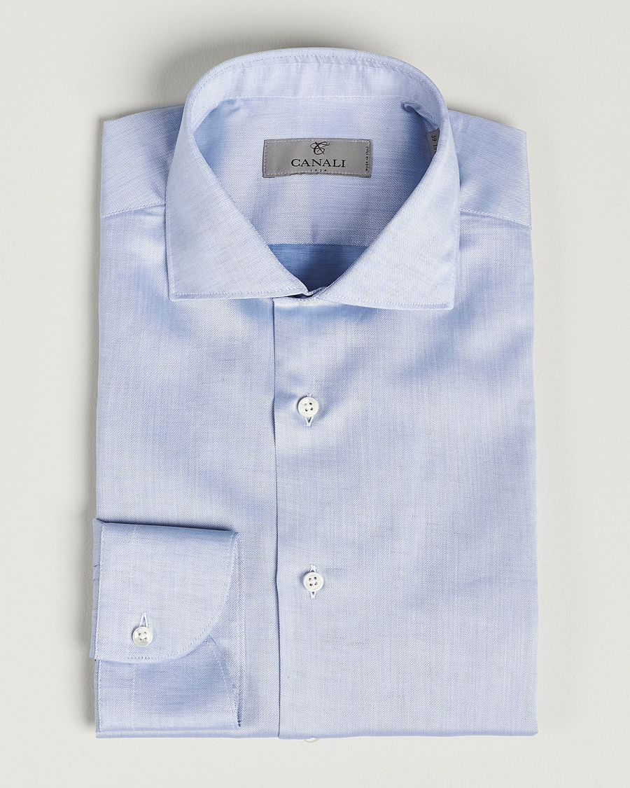 Uomini | Camicie | Canali | Slim Fit Linen Shirt Light Blue