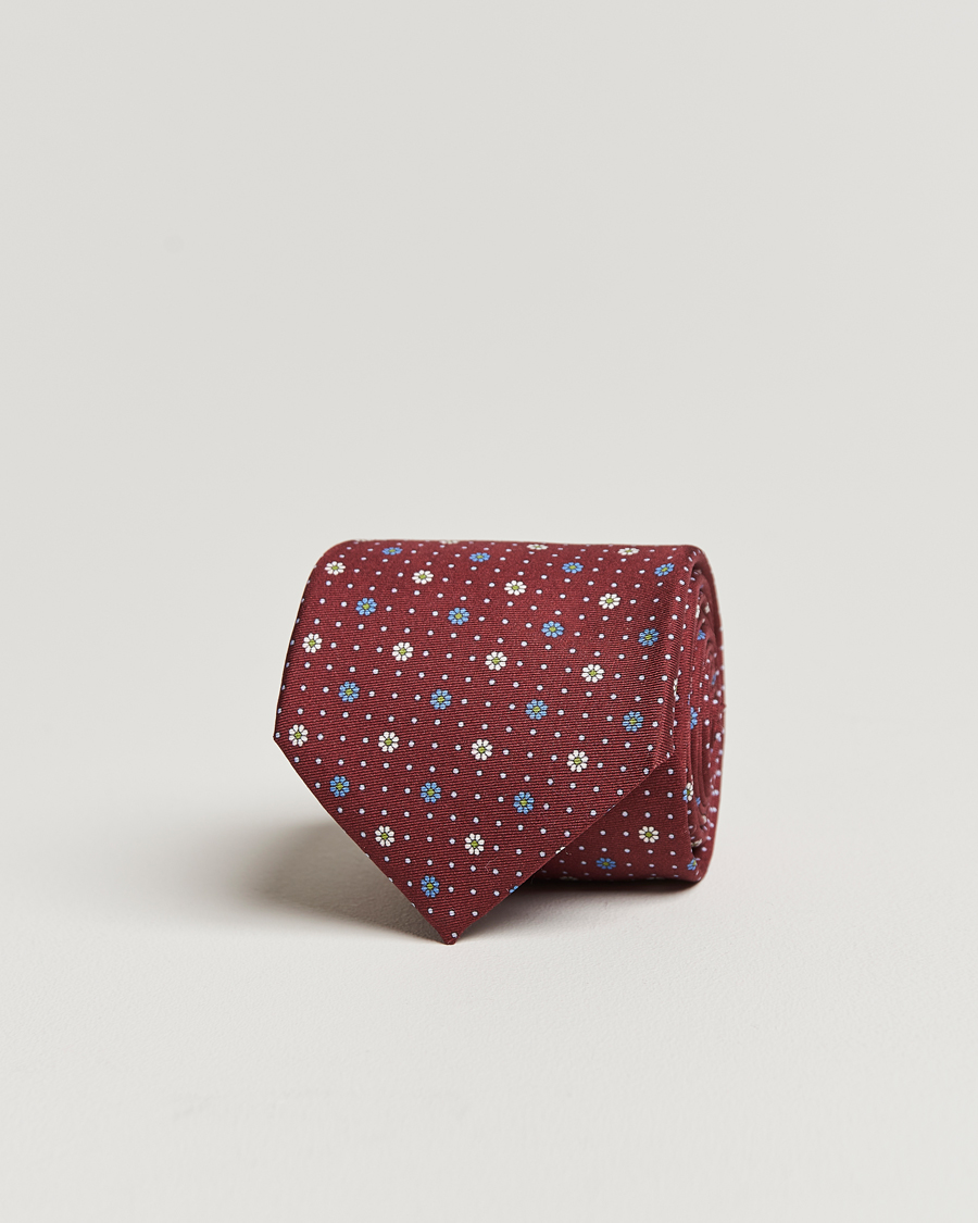 Uomini | Canali Printed Flower Silk Tie Burgundy | Canali | Printed Flower Silk Tie Burgundy
