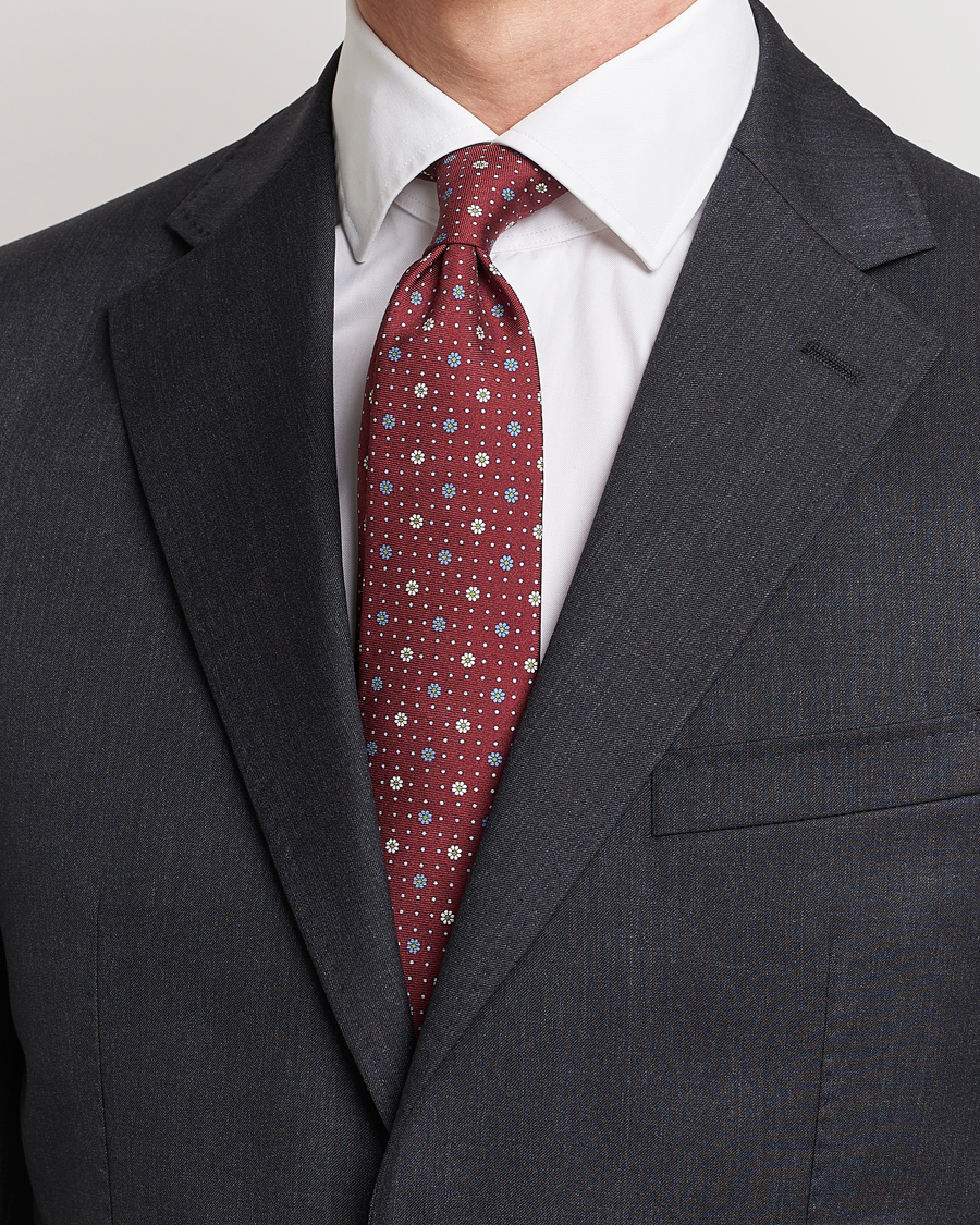 Uomini | Canali Printed Flower Silk Tie Burgundy | Canali | Printed Flower Silk Tie Burgundy