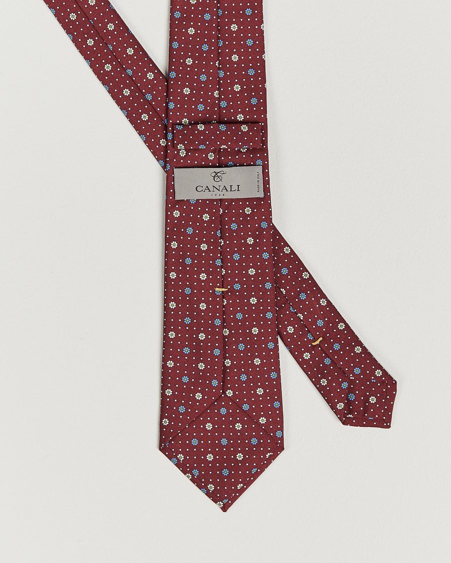 Uomini | Canali Printed Flower Silk Tie Burgundy | Canali | Printed Flower Silk Tie Burgundy
