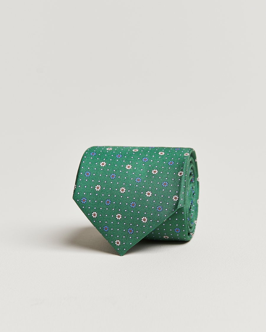 Uomini | Canali Printed Flower Silk Tie Green | Canali | Printed Flower Silk Tie Green