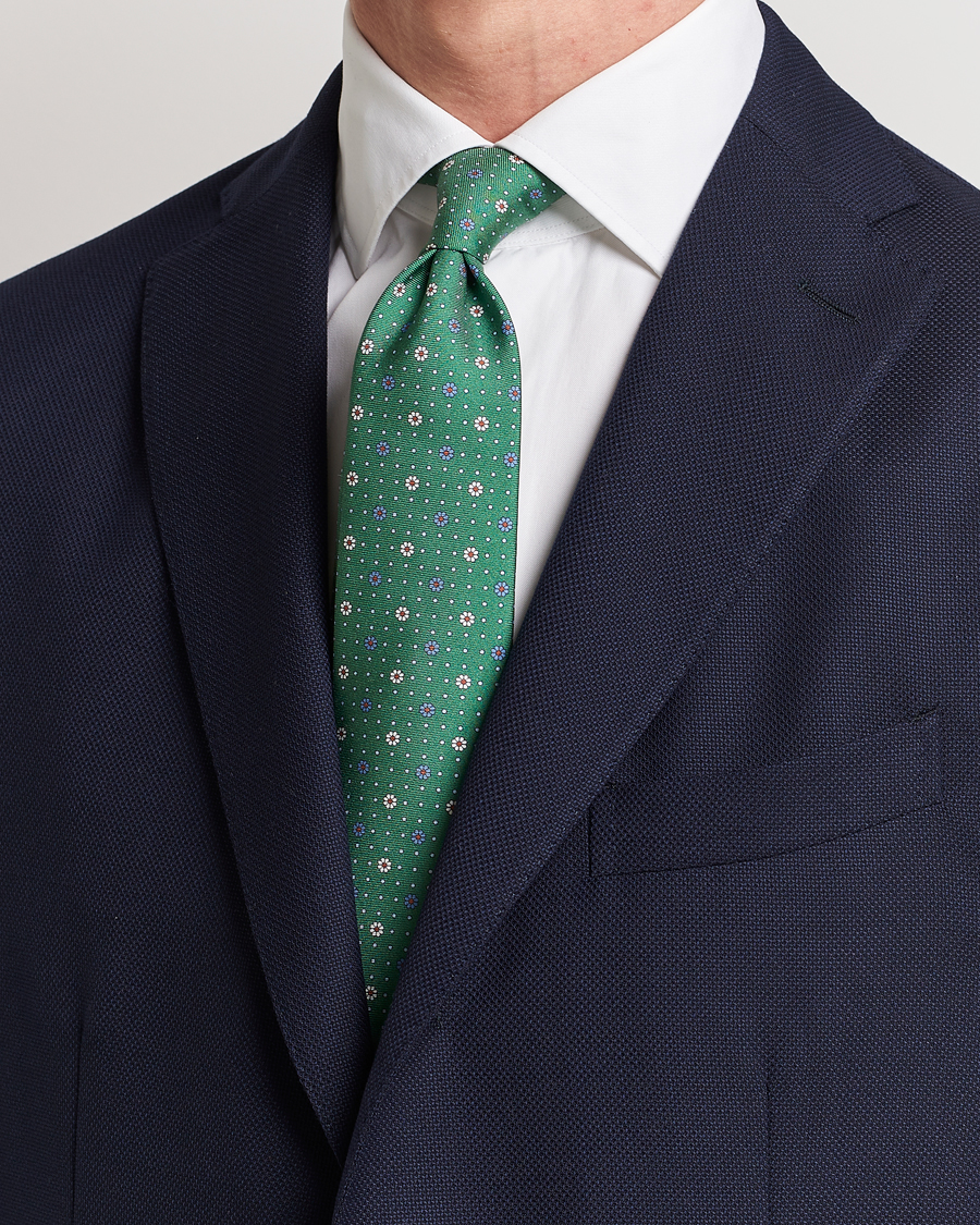 Uomini | Canali Printed Flower Silk Tie Green | Canali | Printed Flower Silk Tie Green