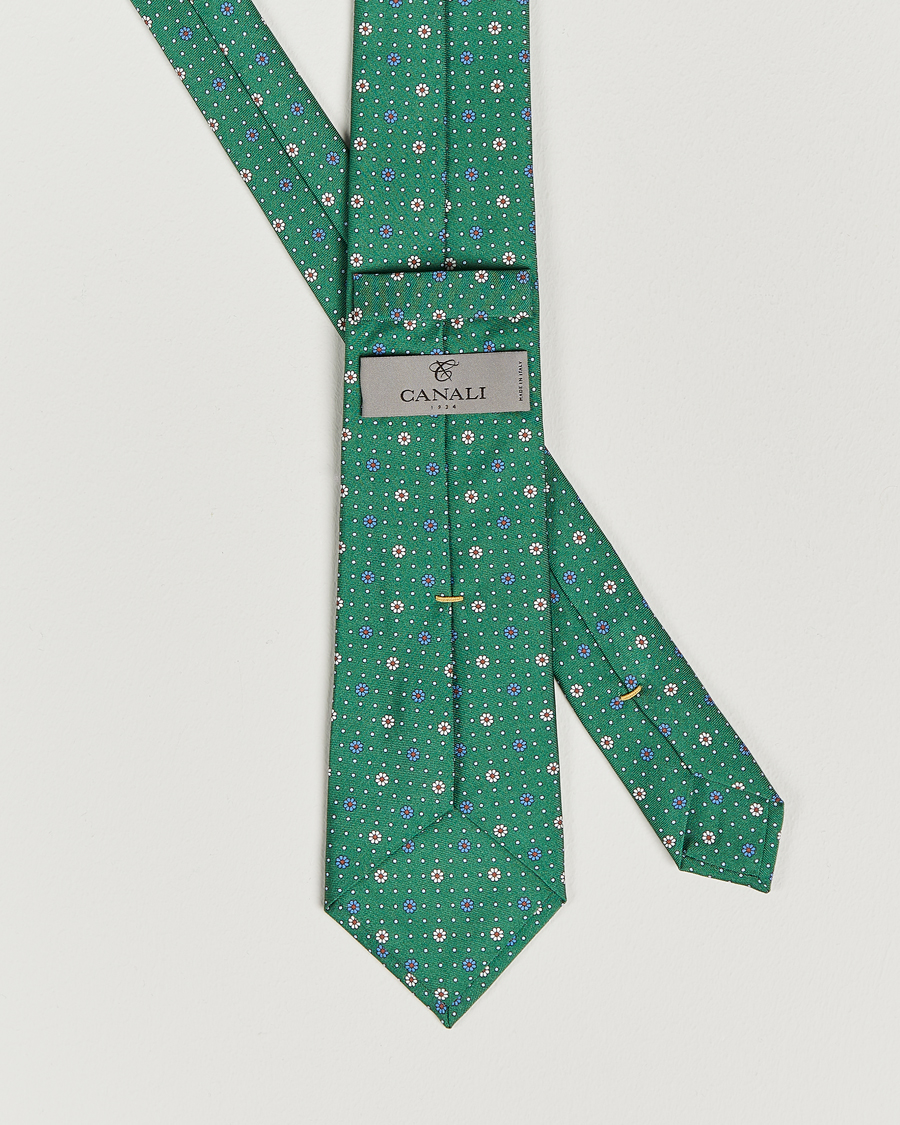 Uomini | Canali Printed Flower Silk Tie Green | Canali | Printed Flower Silk Tie Green