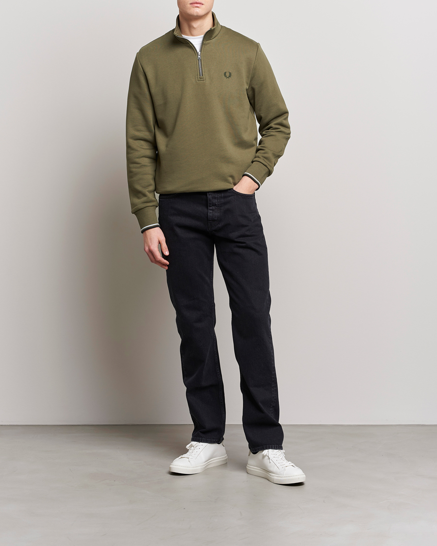 Uomini | Maglieria | Fred Perry | Half Zip Sweatshirt Uniform Green