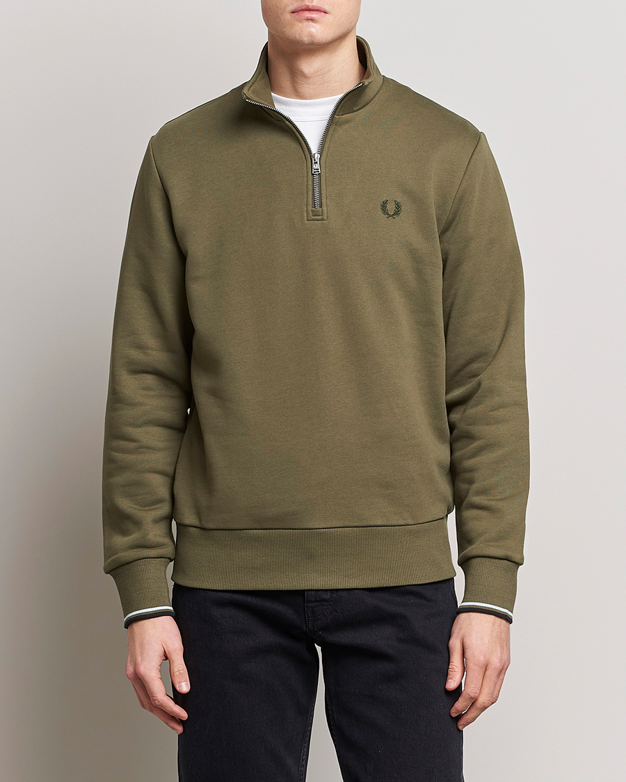 Uomini | Maglieria | Fred Perry | Half Zip Sweatshirt Uniform Green